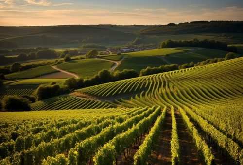 Vineyards of cognac wines in Charente. Generative AI